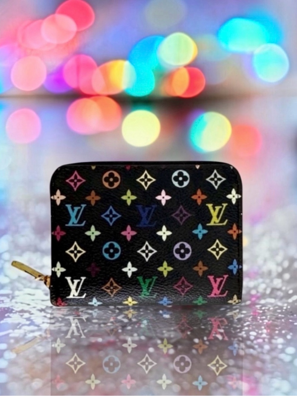 🆕🩷LOUIS VUITTON Murakami Black Multicolor Monogram Zippy Coin Purse Gold-Tone HW